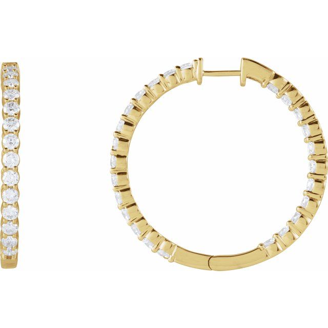 14K Yellow 4 CTW Lab-Grown Diamond Inside-Outside Hinged 36 mm Hoop Earrings