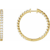 14K Yellow 4 CTW Lab-Grown Diamond Inside-Outside Hinged 36 mm Hoop Earrings
