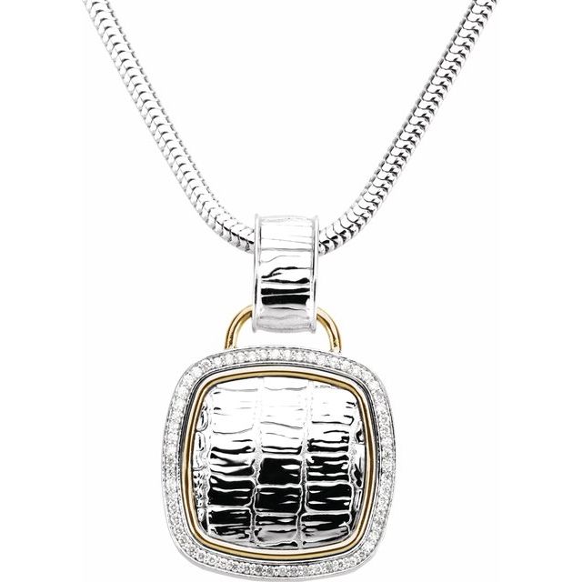 Sterling Silver & 14K Yellow 1/3 CTW Natural Diamond Alligator Skin 18" Necklace