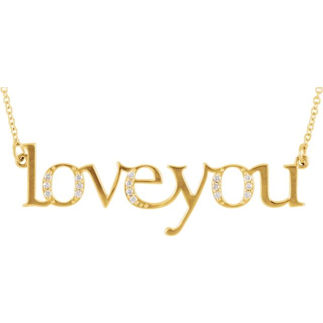 14K Yellow .07 CTW Natural Diamond "Love You" Phrase 17 1/2" Necklace