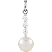 14K White Cultured White Freshwater Pearl & 1/4 CTW Natural Diamond Pendant