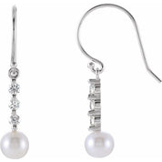 14K White Cultured White Freshwater Pearl & 1/4 CTW Natural Diamond Earrings