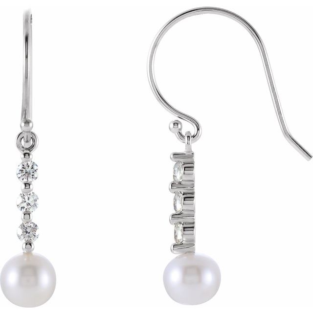14K White Cultured White Freshwater Pearl & 1/4 CTW Natural Diamond Earrings