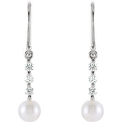 14K White Cultured White Freshwater Pearl & 1/4 CTW Natural Diamond Earrings
