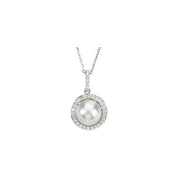 14K White Cultured White Freshwater Pearl & 1/3 CTW Natural Diamond 18" Necklace