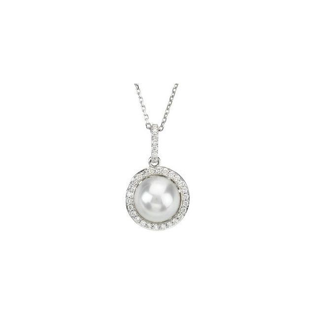 14K White Cultured White Freshwater Pearl & 1/3 CTW Natural Diamond 18" Necklace