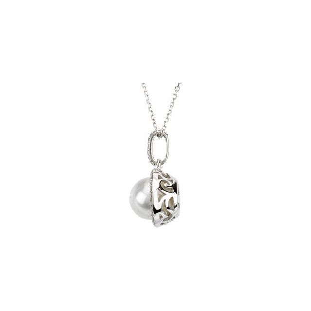 14K White Cultured White Freshwater Pearl & 1/3 CTW Natural Diamond 18" Necklace