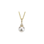 14K Yellow Cultured White Freshwater Pearl & .06 CTW Natural Diamond 18" Necklace