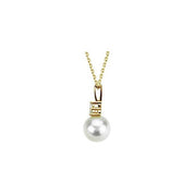14K Yellow Cultured White Freshwater Pearl & .06 CTW Natural Diamond 18" Necklace