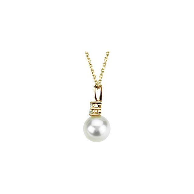 14K Yellow Cultured White Freshwater Pearl & .06 CTW Natural Diamond 18" Necklace