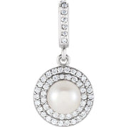 14K White Cultured White Freshwater Pearl & 1/8 CTW Natural Diamond Pendant