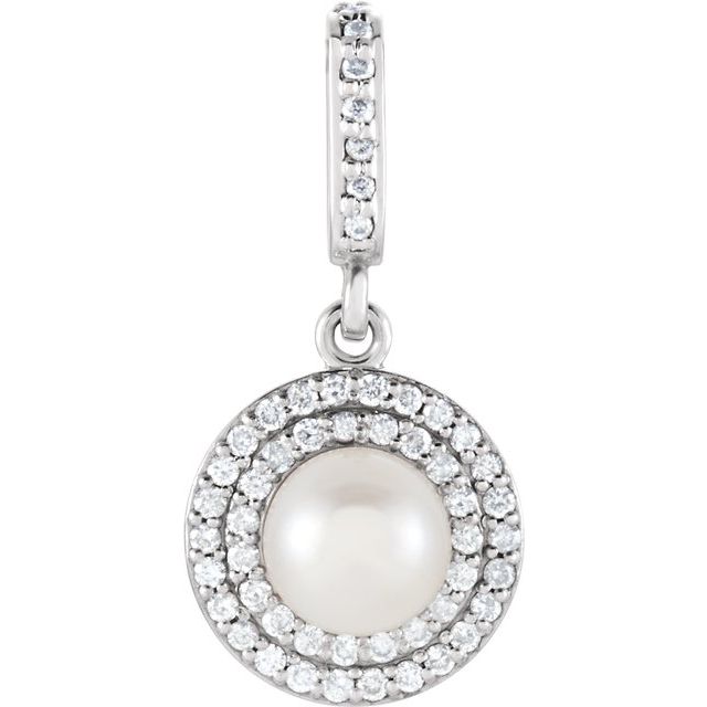 14K White Cultured White Freshwater Pearl & 1/8 CTW Natural Diamond Pendant