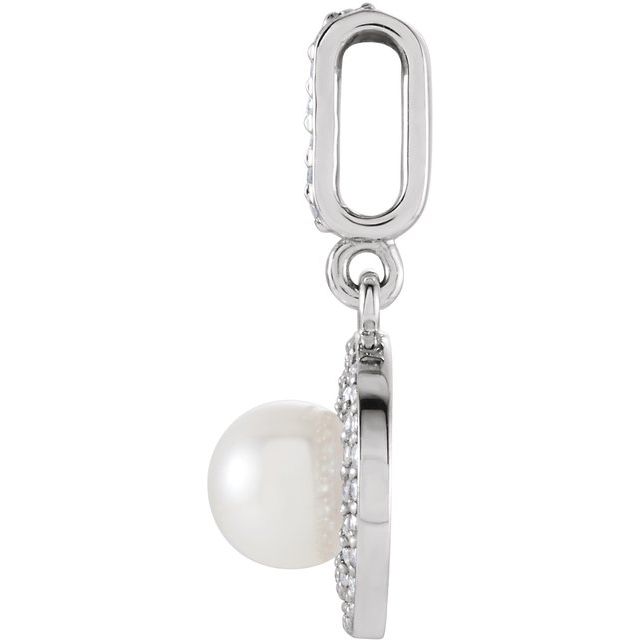 14K White Cultured White Freshwater Pearl & 1/8 CTW Natural Diamond Pendant
