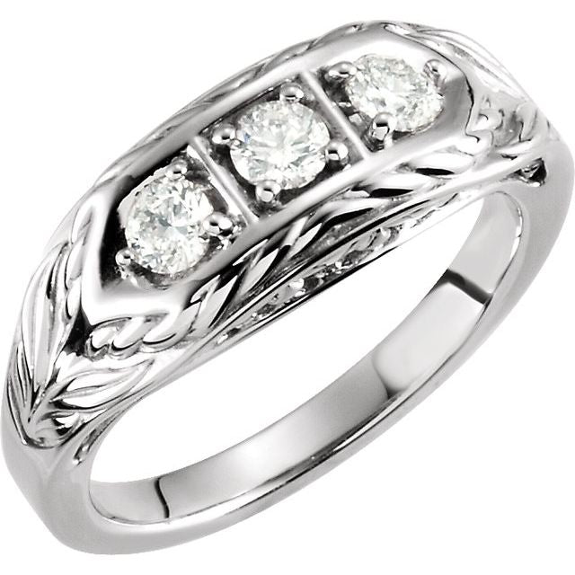 14K White 1/2 CTW Natural Diamond Three-Stone Ring