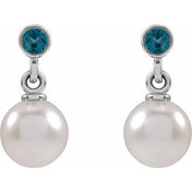 14K White Cultured White Akoya Pearl & Natural London Blue Topaz Earrings