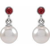 14K White Cultured White Akoya Pearl & Lab-Grown Ruby Earrings