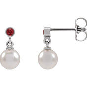 14K White Cultured White Akoya Pearl & Lab-Grown Ruby Earrings
