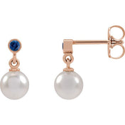 14K Rose Cultured White Akoya Pearl & Lab-Grown Purple Sapphire Earrings