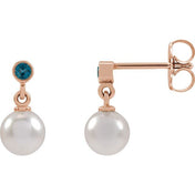 14K Rose Cultured White Akoya Pearl & Natural London Blue Topaz Earrings