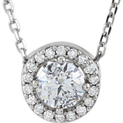 14K Lab-Grown Diamond Halo-Style 16" Necklace with 1/5 to 1/2 CTW Diamond Accents