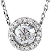 14K Lab-Grown Diamond Halo-Style 16" Necklace with 1/5 to 1/2 CTW Diamond Accents