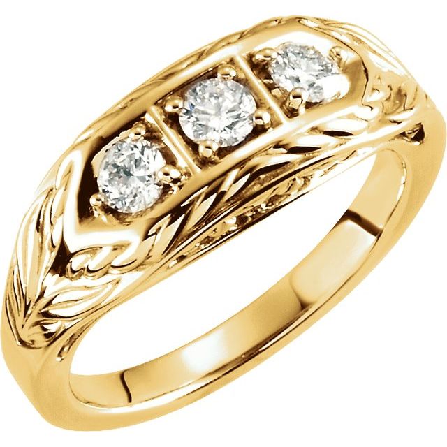 14K Yellow 1/2 CTW Natural Diamond Three-Stone Ring