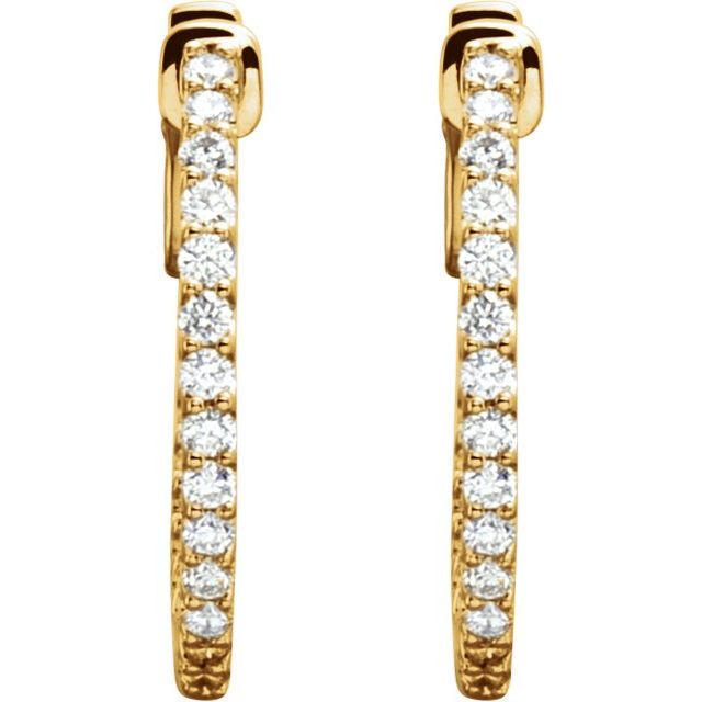 14K Yellow 1/2 CTW Natural Diamond Inside-Outside 19 mm Hinged Hoop Earrings