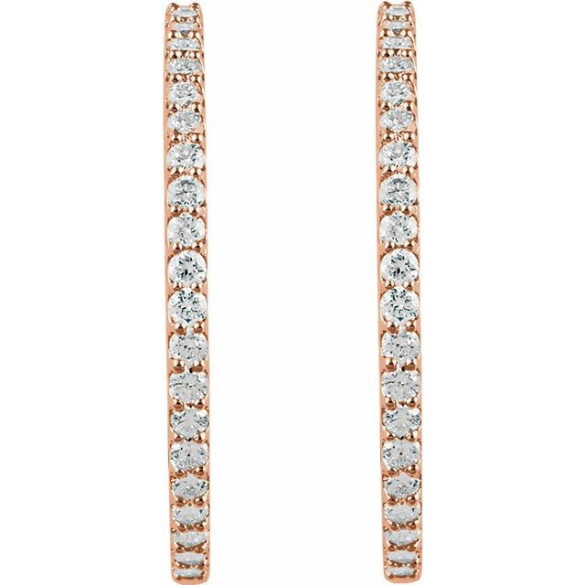 14K Rose 5 CTW Natural Diamond Inside-Outside 41.5 mm Hinged Hoop Earrings