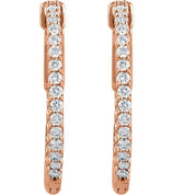 14K Rose 3/4 CTW Natural Diamond Inside-Outside 23 mm Hinged Hoop Earrings