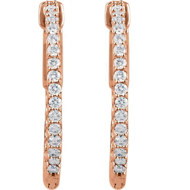 14K Rose 3/4 CTW Natural Diamond Inside-Outside 23 mm Hinged Hoop Earrings