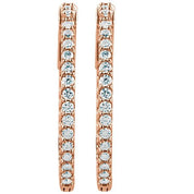 14K Rose 1 CTW Natural Diamond Inside-Outside 26.5 mm Hinged Hoop Earrings
