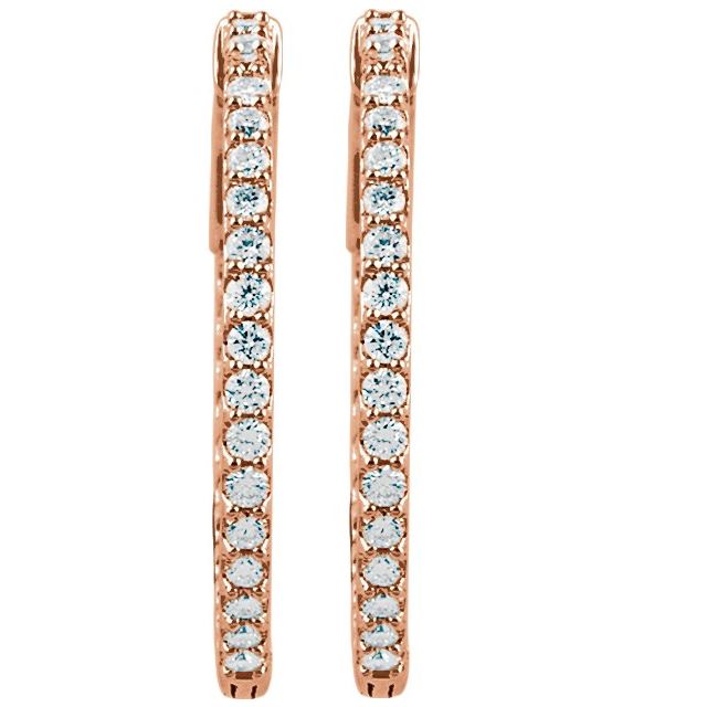 14K Rose 1 CTW Natural Diamond Inside-Outside 26.5 mm Hinged Hoop Earrings