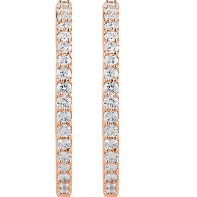 14K Rose 3 CTW Natural Diamond Inside-Outside 34.5 mm Hinged Hoop Earrings