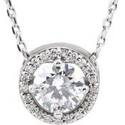 14K Lab-Grown Diamond Halo-Style 16" Necklace with 1/5 to 1/2 CTW Diamond Accents