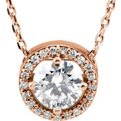 14K Lab-Grown Diamond Halo-Style 16" Necklace with 1/5 to 1/2 CTW Diamond Accents