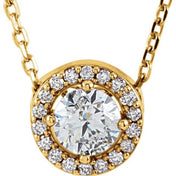 14K Lab-Grown Diamond Halo-Style 16" Necklace with 1/5 to 1/2 CTW Diamond Accents