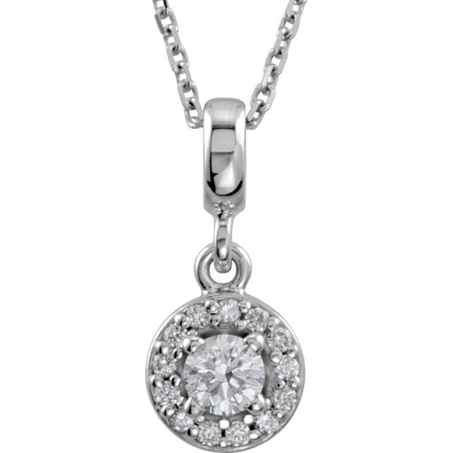 14K White 1/5 CTW Natural Diamond Halo-Style 18" Necklace