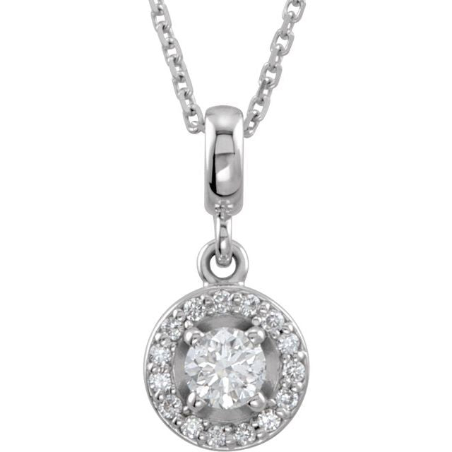 14K White 1/5 CTW Natural Diamond Halo-Style 18" Necklace