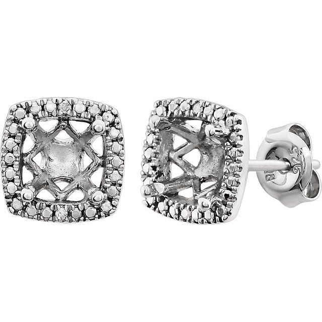 Sterling Silver .015 CTW Natural Diamond Semi-Set Earrings