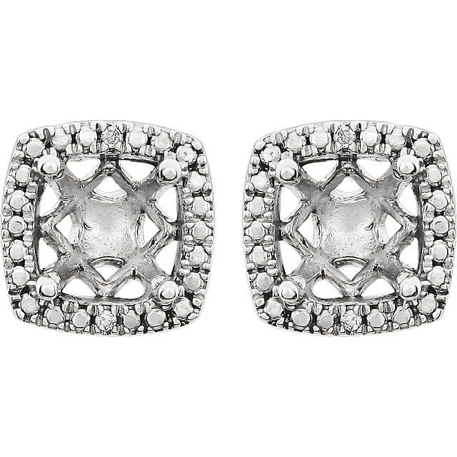 Sterling Silver .015 CTW Natural Diamond Semi-Set Earrings