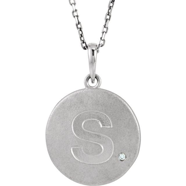 Sterling Silver Initial S Necklace with .005 CTW Natural Diamond - 18"