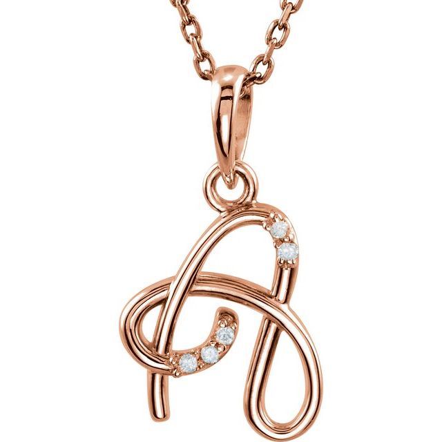 14K Rose Gold .02 CTW Natural Diamond Initial A Necklace - 18 Inch