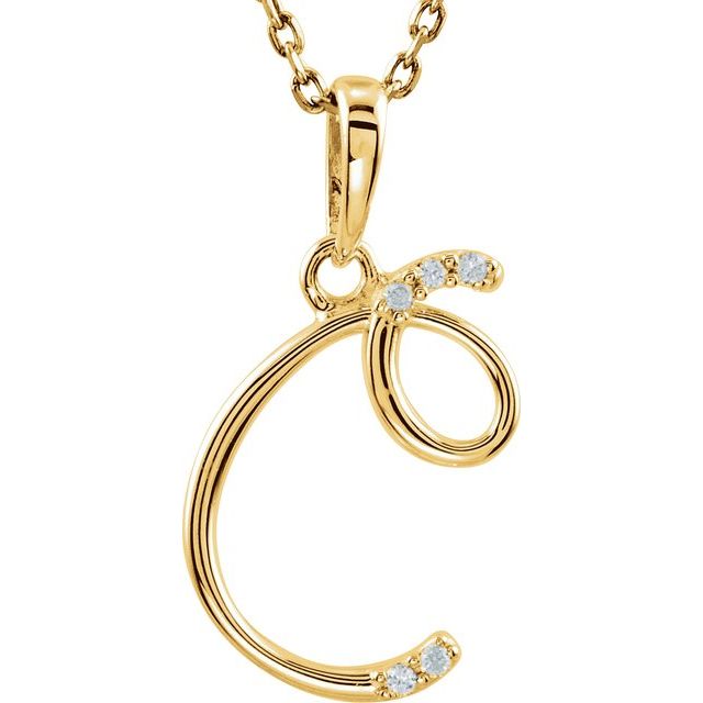 14K Yellow Gold .025 CTW Natural Diamond Initial C Necklace