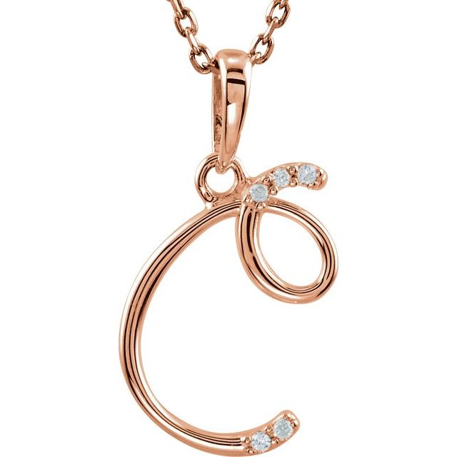 14K Rose Gold Initial C Necklace with Natural Diamonds - 18"