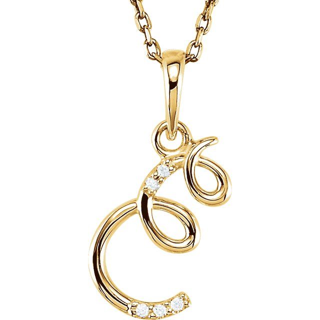 14K Yellow Gold .02 CTW Natural Diamond Initial E 18" Necklace