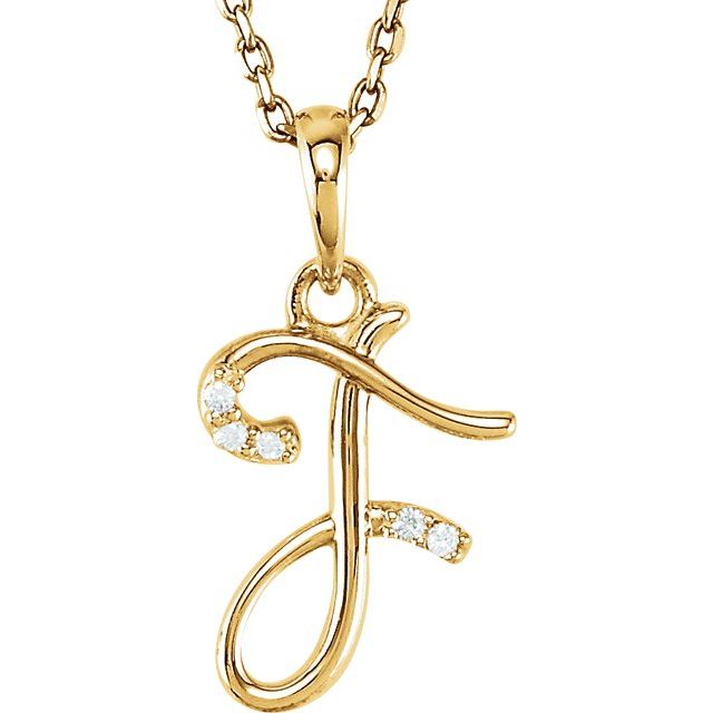 14K Yellow Gold .025 CTW Natural Diamond Initial F 18" Necklace