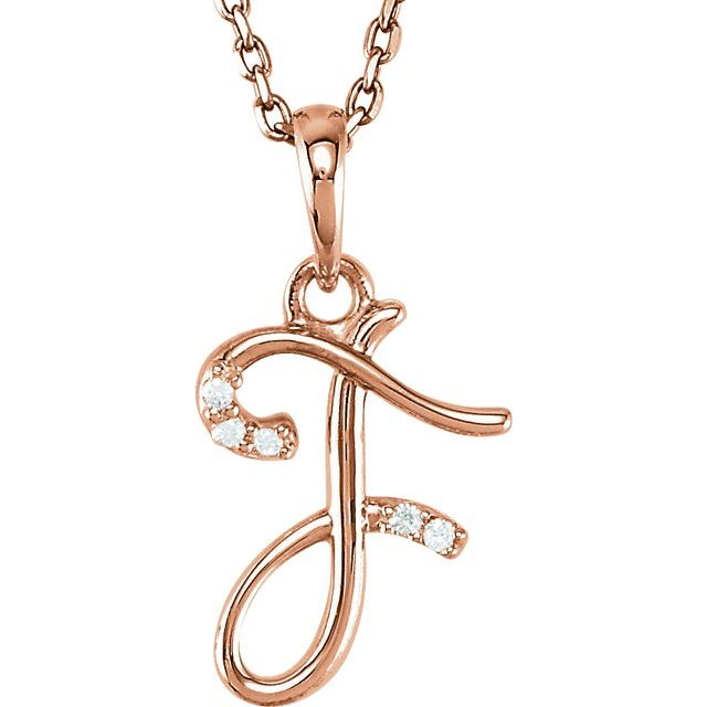 14K Rose Gold .025 CTW Natural Diamond Initial F 18" Necklace