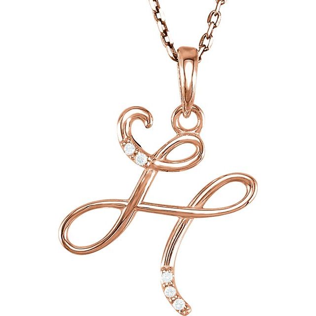 14K Rose Gold .02 CTW Natural Diamond Initial H 18" Necklace