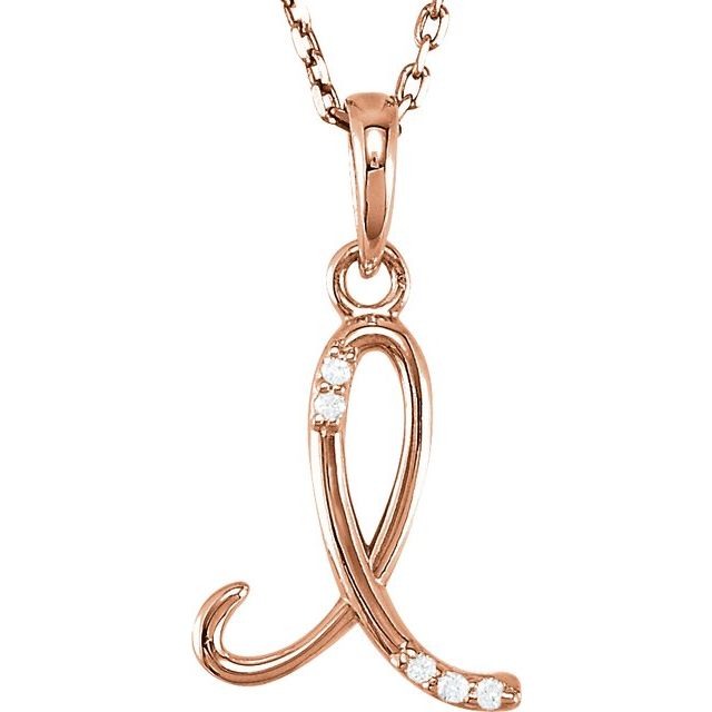 14K Rose Gold .025 CTW Natural Diamond Initial I Necklace - Perfect Gift