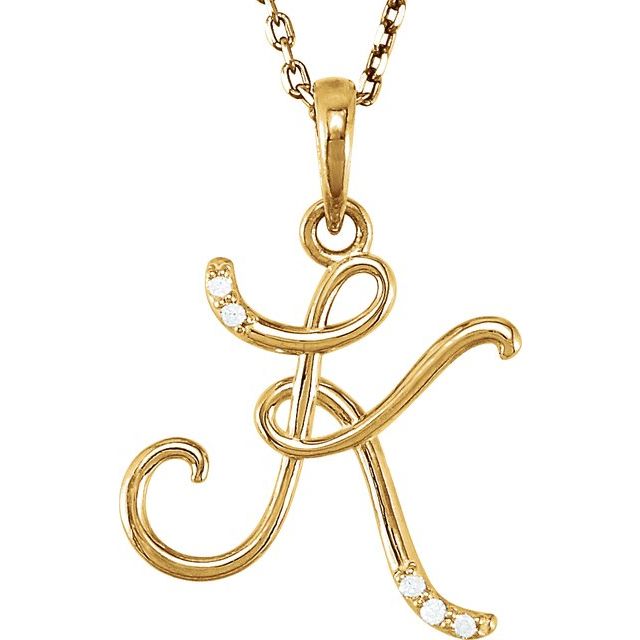 14K Yellow Gold .025 CTW Natural Diamond Initial K Necklace - 18" by Brand Name
